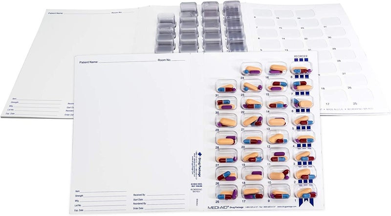 pill thing Monthly XL Cold Seal Medication Blister Pack System Cards for Pills -One Piece Unit Dose Tri-Fold Booklet, Easy No Extra Equipment Needed, Just Fill and Seal (31 Day Monthly - 6 Pack) - Image 1